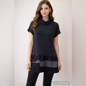 Brunello Cucinelli Silk Layered Hem Top Italian Luxury Size M